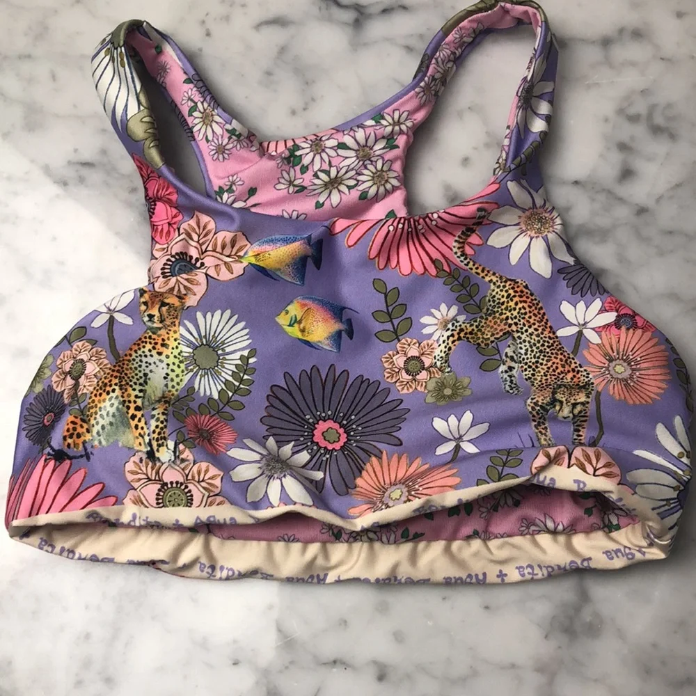Agua Bendita Girls Floral & Leopard Two-Piece Bikini in Purple, Pink, Blue